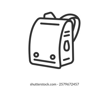 Illustration of a school bag icon (line drawing).