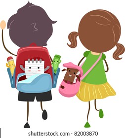 Illustration of School Bags with Animated Items