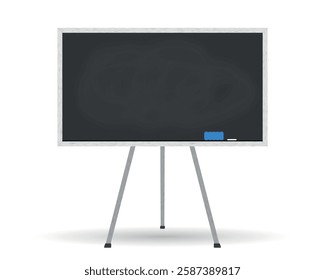 Illustration of a school blackboard on a tripod with chalk and an eraser.