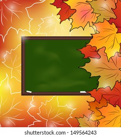 Illustration school board with maple leaves, autumn background - vector
