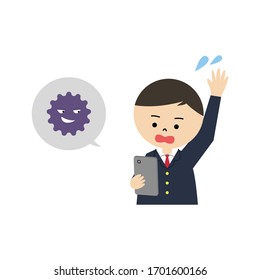 Illustration of school boy being in danger of computer virus