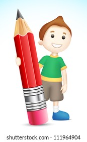 illustration of school boy standing holding pencil