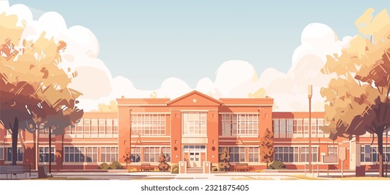 Illustration of school building. Cartoon style vector school