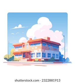 Illustration of school building. Cartoon style vector school