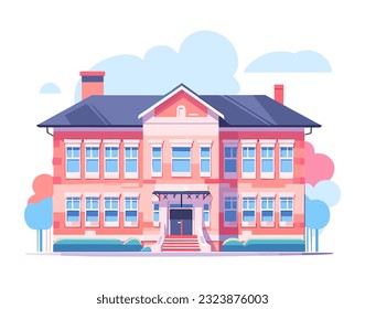 Illustration of school building. Cartoon style vector school