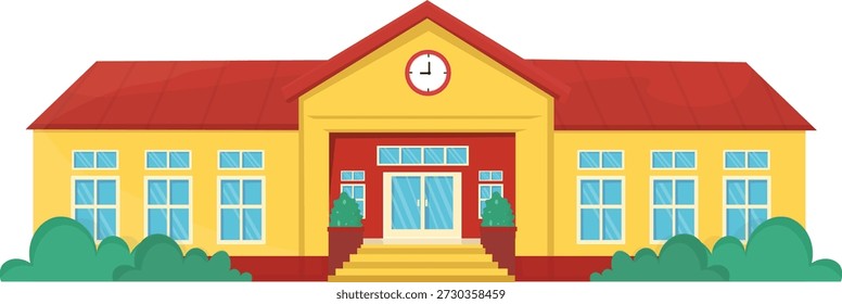 Ilustración de un edificio escolar con reloj