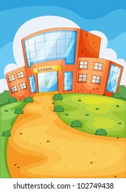 Illustration of school building and path