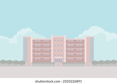 Illustration of School Building, Playground, and Campus Scenery