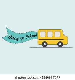 Illustration of a school bus with the "Back to School" message on the blue flag professionally