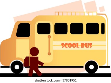 Illustration of school bus , boy and side the bus	