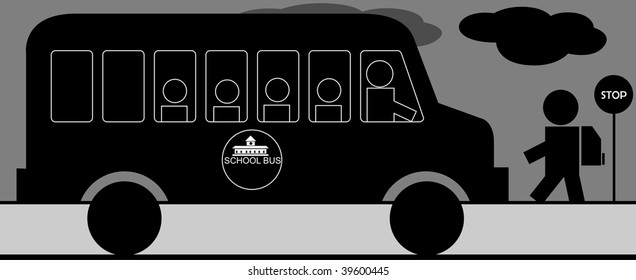 Illustration of school bus , boy and side symbol	