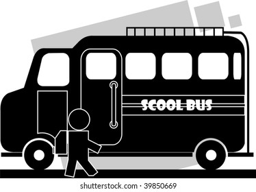 Illustration of school bus , boy and side the bus	