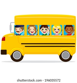 Illustration School Bus Cute Happy Kids Stock Vector (Royalty Free ...