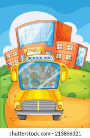 Illustration of a school bus in front of a school