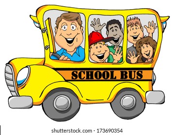 Illustration of a School Bus with Kids