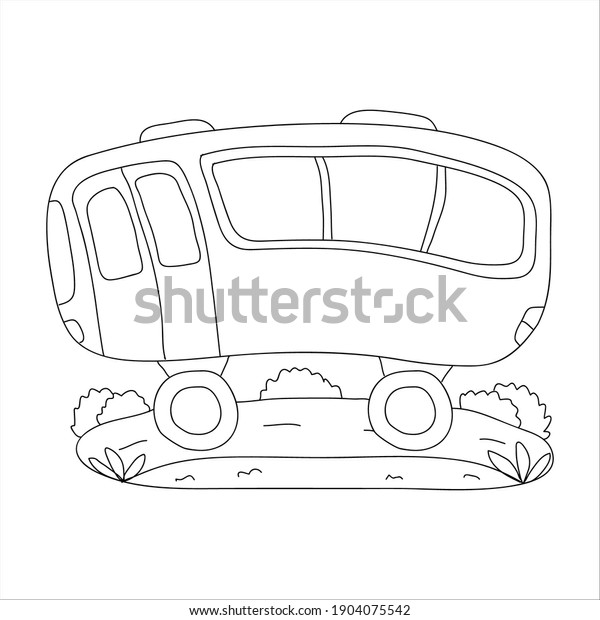 illustration of school bus on the road ,doodle\
concept, good for coloring\
book.