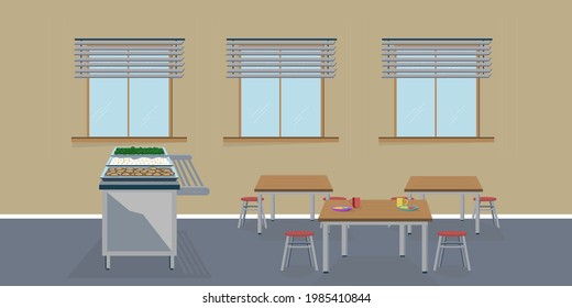 Illustration Of A School Cafeteria With A Distribution Line