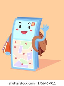 Illustration Of A School Campus Map Mascot Student Waving And Carrying A Book And A Bag