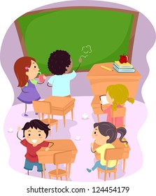 Illustration of School Children Making a Mess Out of a Classroom