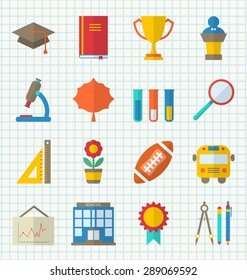 Illustration School Colorful Icons, Objects and Elements for Education, Minimalistic Style - Vector