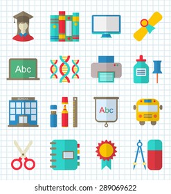 Illustration School Colorful Simple Icons, Objects and Elements for Education - Vector