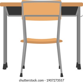 Illustration of school desk and chair seen from behind