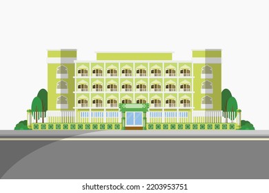 Illustration Of A School Dormitory Building. Building Design Vector