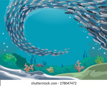 Illustration of a School of Fish Making a Huge Fish Formation