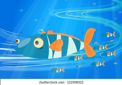 Illustration of a school of fish in the sea