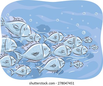 Illustration of a School of Fish Swimming Together