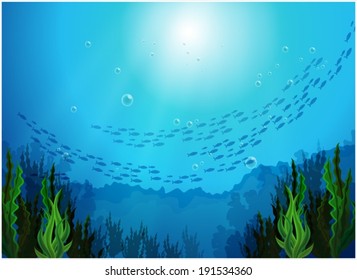 Illustration the school fishes under the sea