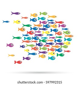 Illustration of the school of fishes under the sea, abstract shapes