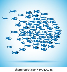 Illustration of the school of fishes under the sea, abstract shapes