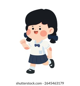Illustration of School Girl Running in Uniform student