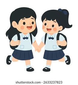 Illustration of School Girls Holding Hands