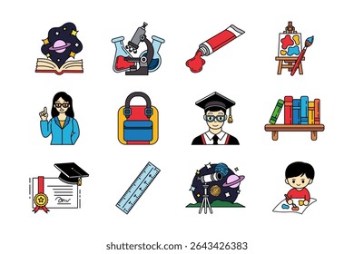 illustration of school icons collection