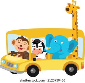 Illustration of school kids character animal riding school bus transportation education vector