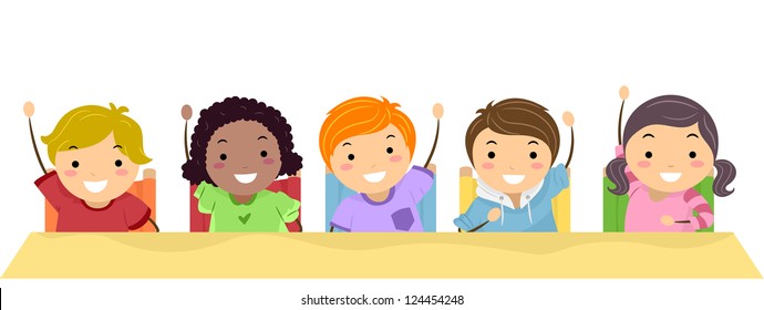 Illustration School Kids Lined Row Raising Stock Vector (Royalty Free ...