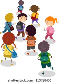 Illustration of School Kids on Their Way to School