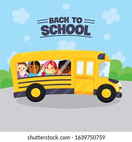 Illustration of School Kids Riding a Schoolbus