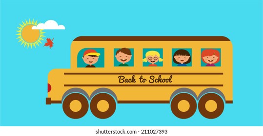 Illustration of School Kids Riding a Schoolbus 