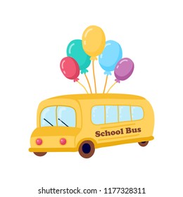 Illustration of school kids riding yellow schoolbus transportation education