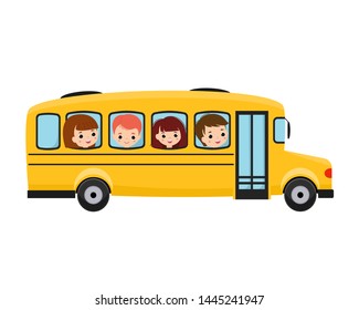 Children Ride Yellow School Bus On Stock Vector (Royalty Free) 1630833166