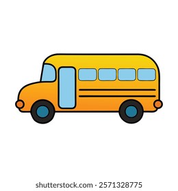 Illustration of school kids riding yellow school bus transportation education. Student child isolated school bus safety stop drive vector