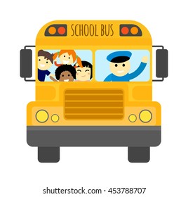 Illustration School Kids Riding Yellow Schoolbus Stock Vector (Royalty ...