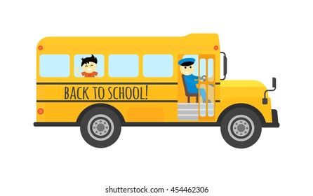 Illustration of school kids riding yellow schoolbus transportation education