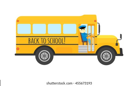 Illustration of school kids riding yellow schoolbus transportation education