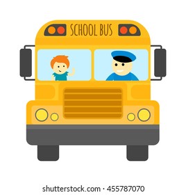 Illustration of school kids riding yellow schoolbus transportation education