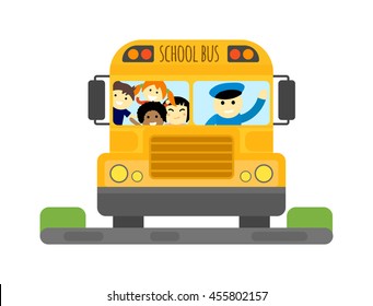 Illustration School Kids Riding Yellow Schoolbus Stock Vector (Royalty ...