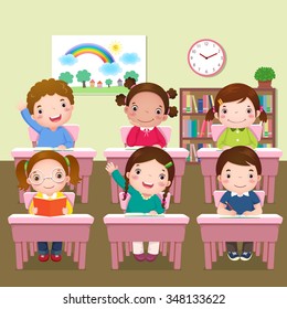 Illustration of school kids studying in classroom